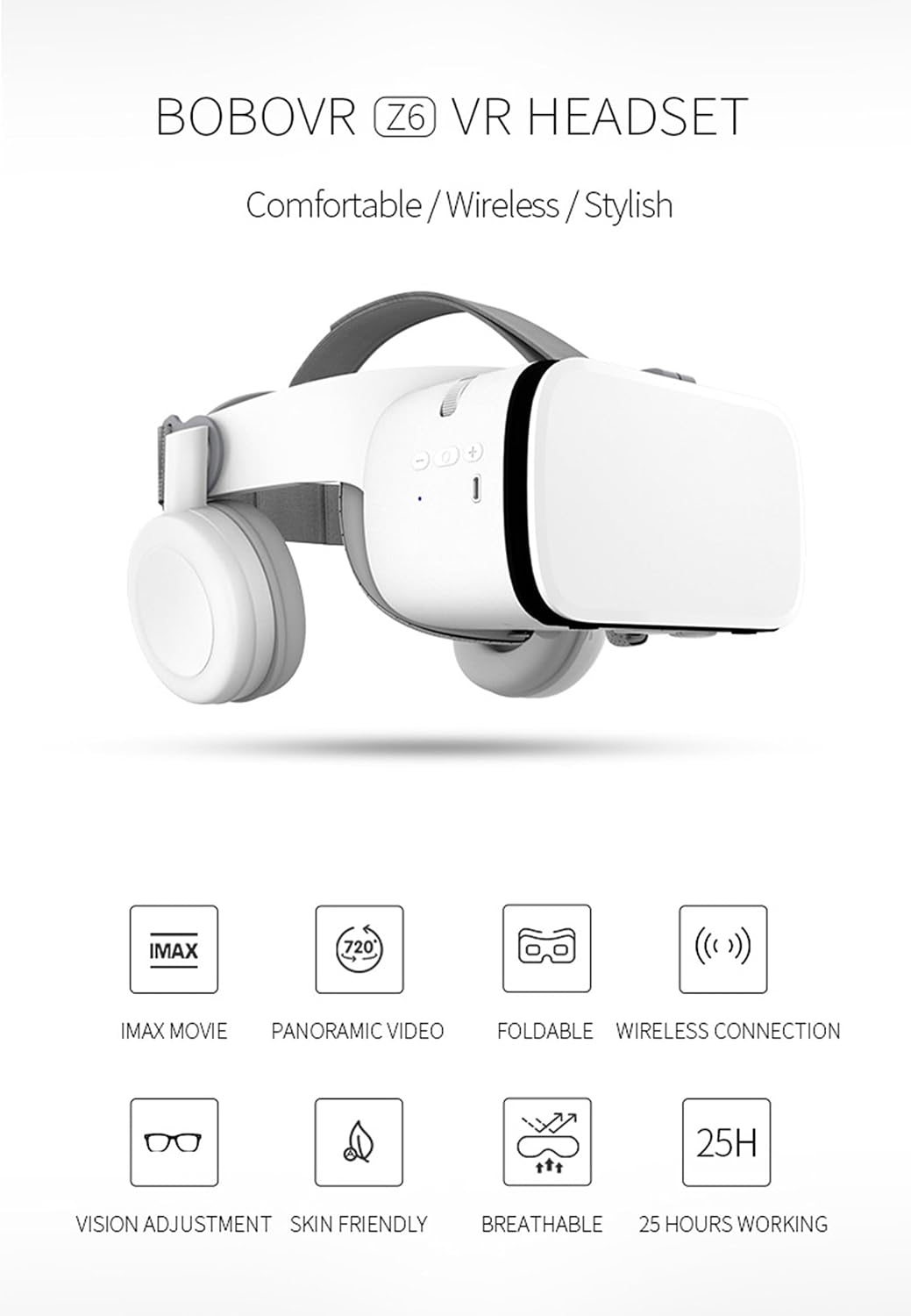 Virtual Reality VR Headset, Phone VR Glasses for 3D Video Game Play for Adults & Kids, VR Goggles w/Bluetooth Headphones Compatible with iPhone 17 16 15 14 13 12 Pro Samsung Galaxy S24 S23 S22