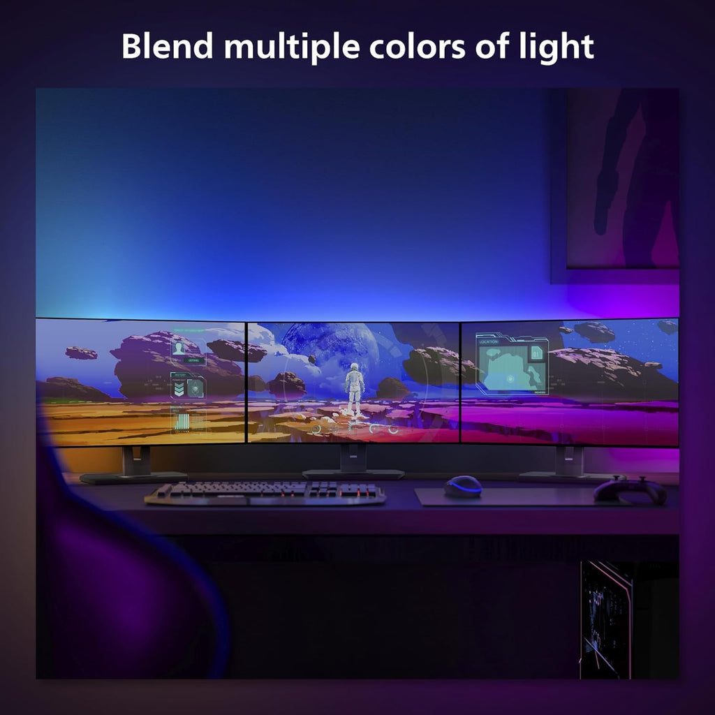 Philips Hue 24-27' PC Triple-Monitor Smart LED Light Strip - White and Color Ambiance - Requires Hue Bridge - 1-Pack - Control with Hue App - Works with Alexa, Google Assistant and Apple HomeKit