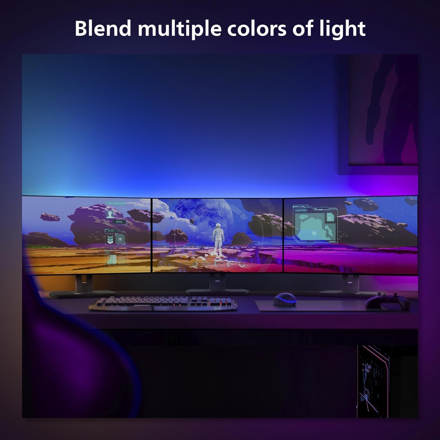 Philips Hue 24-27' PC Triple-Monitor Smart LED Light Strip - White and Color Ambiance - Requires Hue Bridge - 1-Pack - Control with Hue App - Works with Alexa, Google Assistant and Apple HomeKit