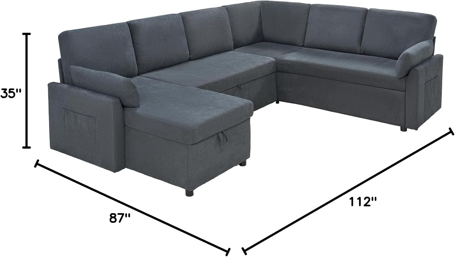 PaPaJet Sofa Bed, 112 Inch Sleeper Sofa, Oversized U Shaped Couch with Storage Chaise, Pull Out Couch for Living Room, Chenille Gray