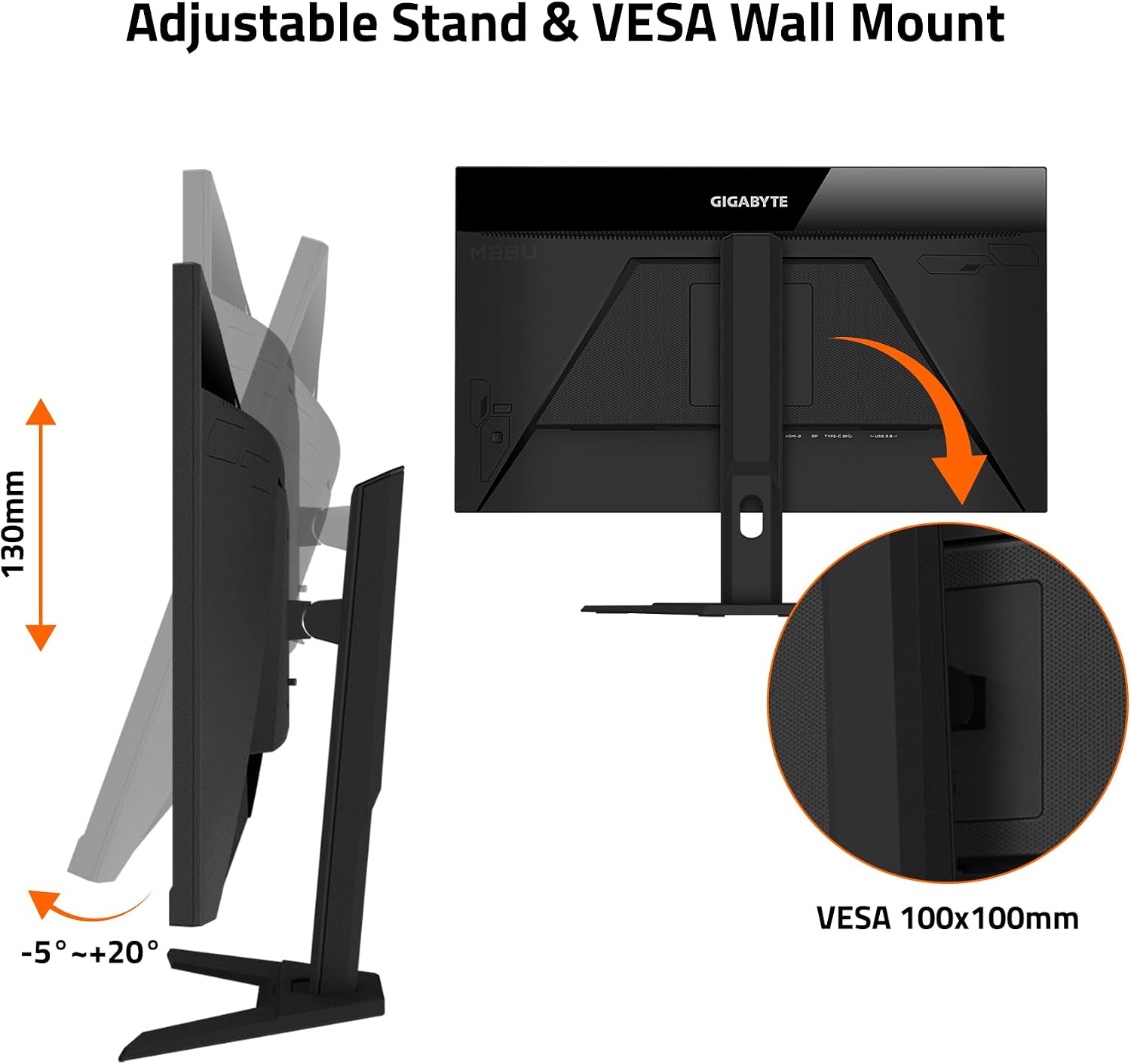 GIGABYTE M28U 28' 144Hz Gaming Monitor, 3840 x 2160 SS IPS Display, 1ms (GTG) Response Time, 9‎4% DCI-P3, VESA Display HDR400, FreeSync Premium Pro, 1x Display Port 1.4, 2X HDMI 2.1 (M28U-SA)