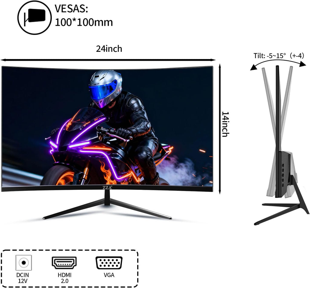 ZZA 27 inch 100Hz Curved Monitor with 1K 1920x1080 Computer Screen 27 inch FHD with HDMI,VGA and Wall Mountable|1080P Eye Care PC Office Display for Working and Gaming