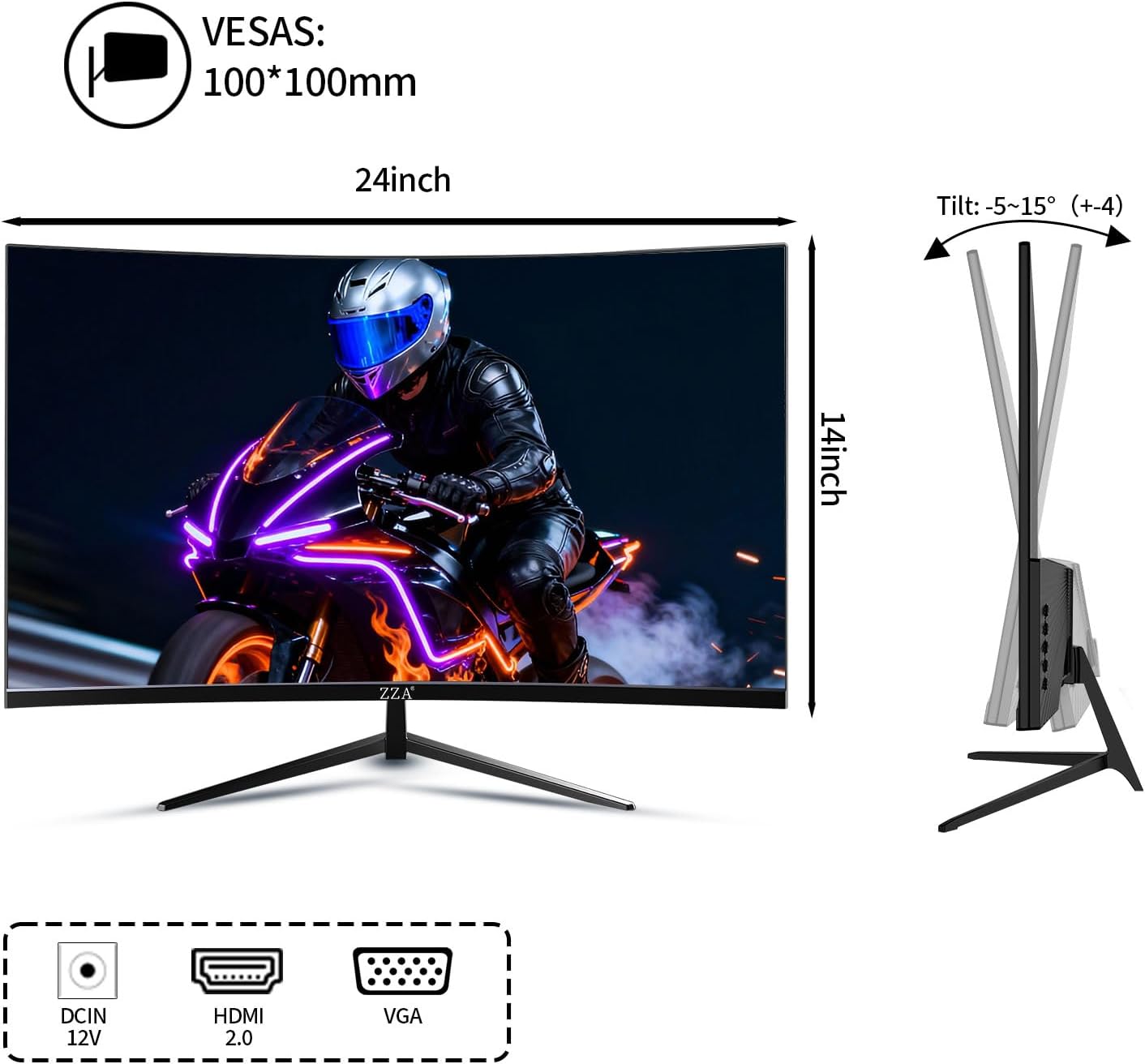 ZZA 27 inch 100Hz Curved Monitor with 1K 1920x1080 Computer Screen 27 inch FHD with HDMI,VGA and Wall Mountable|1080P Eye Care PC Office Display for Working and Gaming