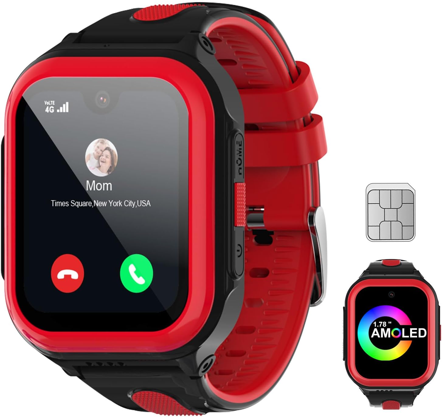 Wonlex 4G Smartwatch for Kids with SIM Card, 1.78 Inch Touch Screen Phone Watch with Video Calling, Voice Chat, SOS, Camera, Music, Pedometer, Birthday Gift for Girls and Boys 8-12 Years Old