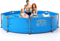 GYMAX 10ft x 30in Metal Frame Above Ground Swimming Pool, Outdoor Backyard Famliy Pool Set with Puncture-Resistant Fabric, Drainage Valve Connector for Kids & Adults (10' x 30', Round, Blue)