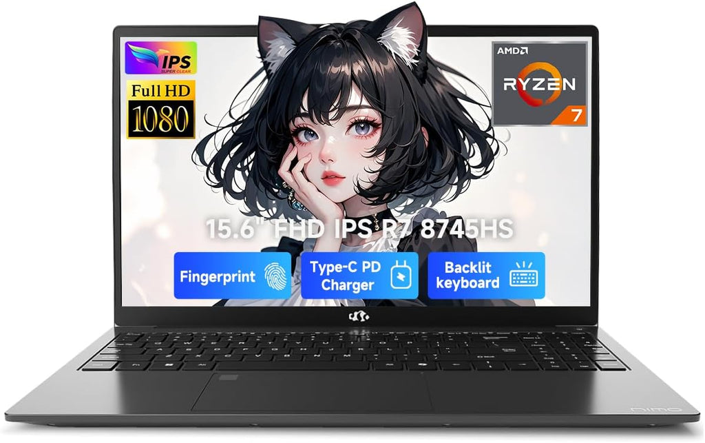 NIMO 15.6' IPS FHD-Gaming-Laptop, AMD Ryzen 7 8745HS 32GB DDR5 RAM 2TB SSD (up to 4.9GHz) Radeon 780M Graphics Business Computer with 100W Type-C Backlit Keyboard, Fingerprint USB-C 4.0