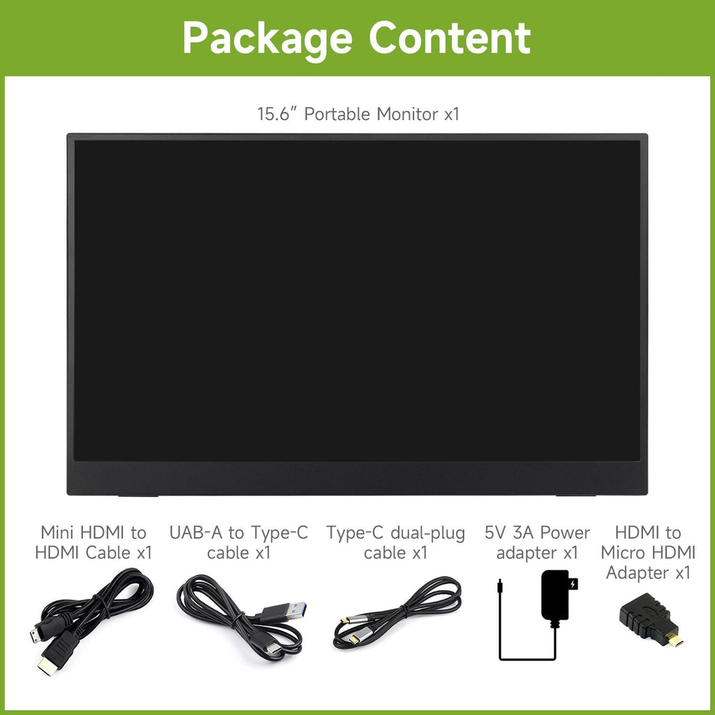 waveshare Luckfox 15.6inch Portable Monitor with Stand, IPS Screen, Mini HDMI Interface, 1920 × 1080 Full HD, 178° Viewing Angle, ABS Case, 100% sRGB High Color Gamut, Supports HDR, No Touch