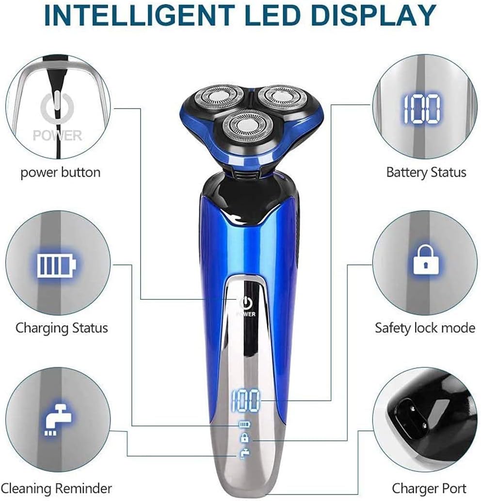 Electric Shaver for Men Rechargeable Rotary Razors Beard Trimmer Face Shavers 100% Waterproof IPX6 Wet & Dry Cordless with Stroke Locking Function