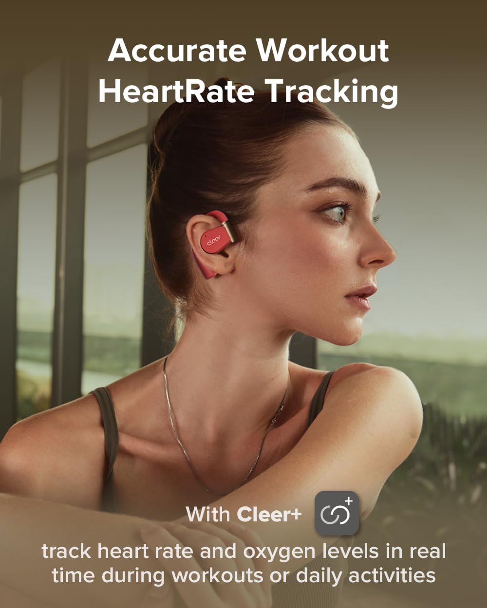 Cleer ARC 3 Sports Pro Open Ear Headphones - Dolby Audio, Snapdragon Sound True Wireless Earbuds,40Hr Battery, Bluetooth 5.4, IPX7,Heart Rate Tracking,Wireless Charging Smart Case, Comfort Fit, Red