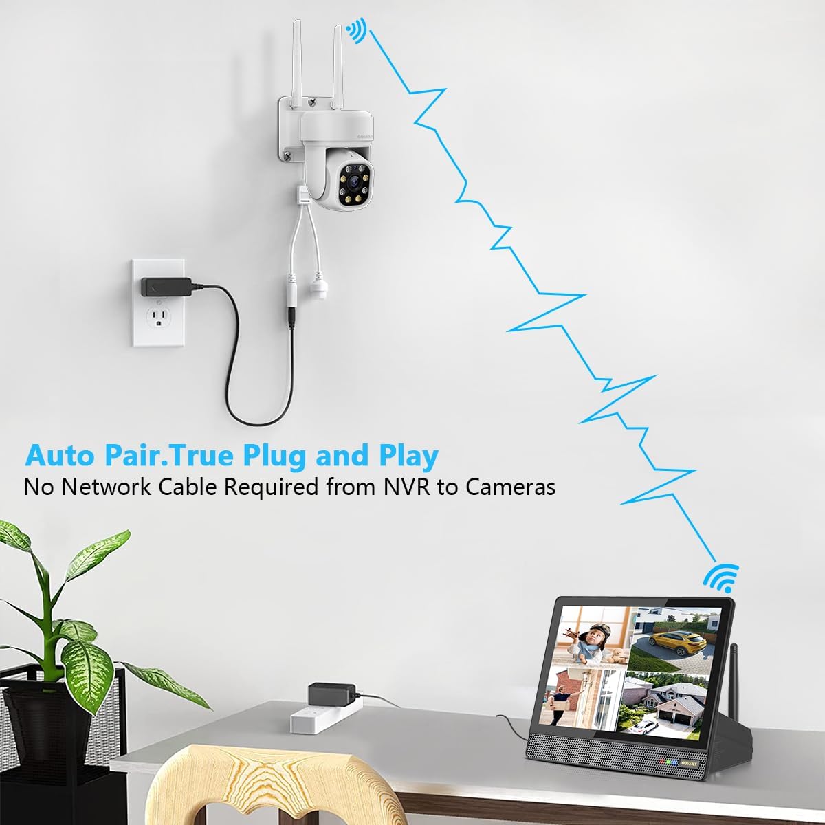 (10CH All in One Monitor) Home Security Cameras Wireless Outdoor Security Camera System,WiFi NVR Network Surveillance Video Recorder Indoor House Alarm