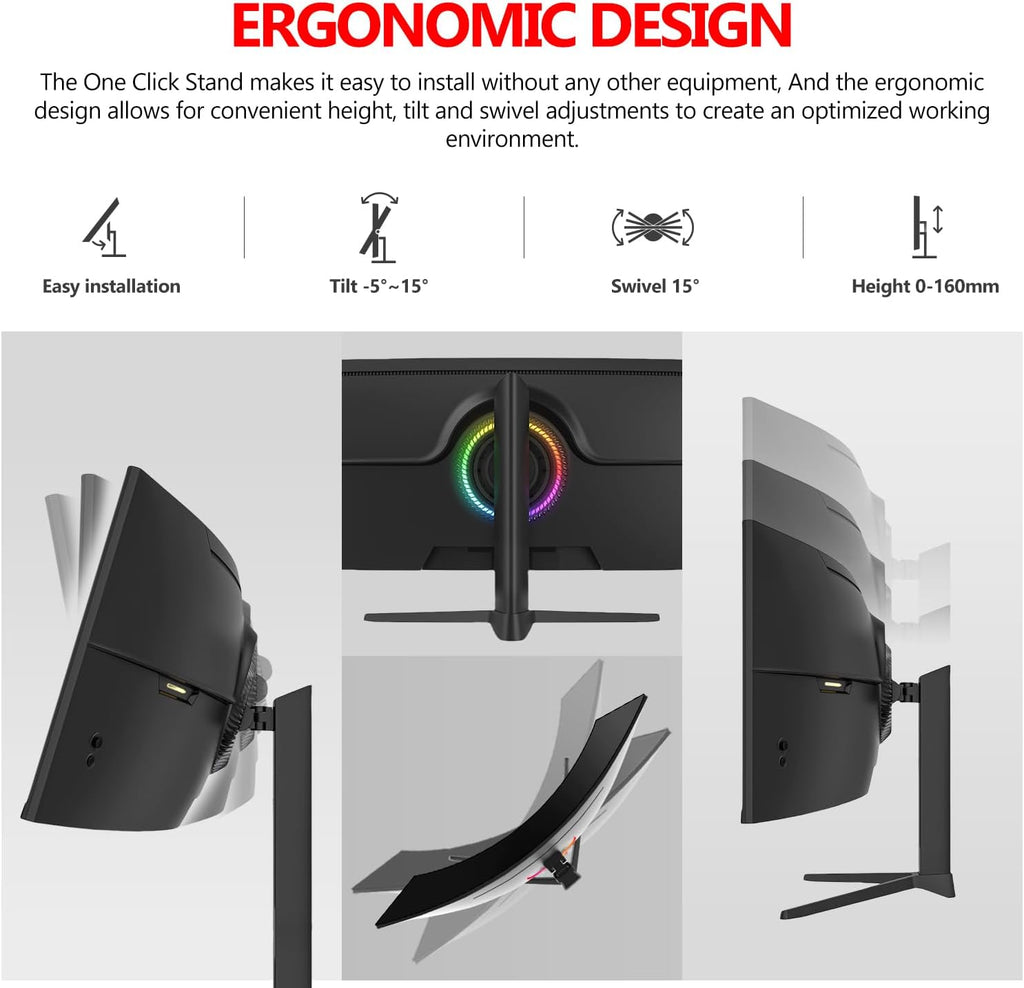Gawfolk 49 Inch Curved Gaming Monitor, 5120x1440 Dual QHD, 120Hz, 1500R, AMD FreeSync, 32:9, Height Adjustable Ultra-Wide Computer Screen for Multitasking