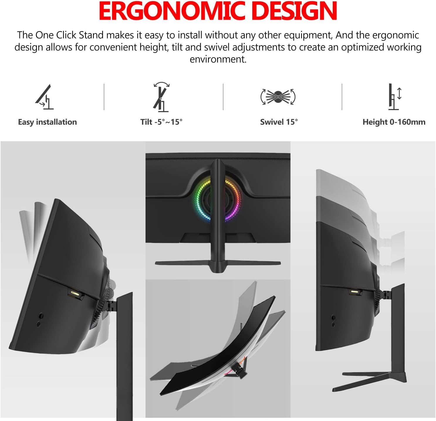 Gawfolk 49 Inch Curved Gaming Monitor, 5120x1440 Dual QHD, 120Hz, 1500R, AMD FreeSync, 32:9, Height Adjustable Ultra-Wide Computer Screen for Multitasking