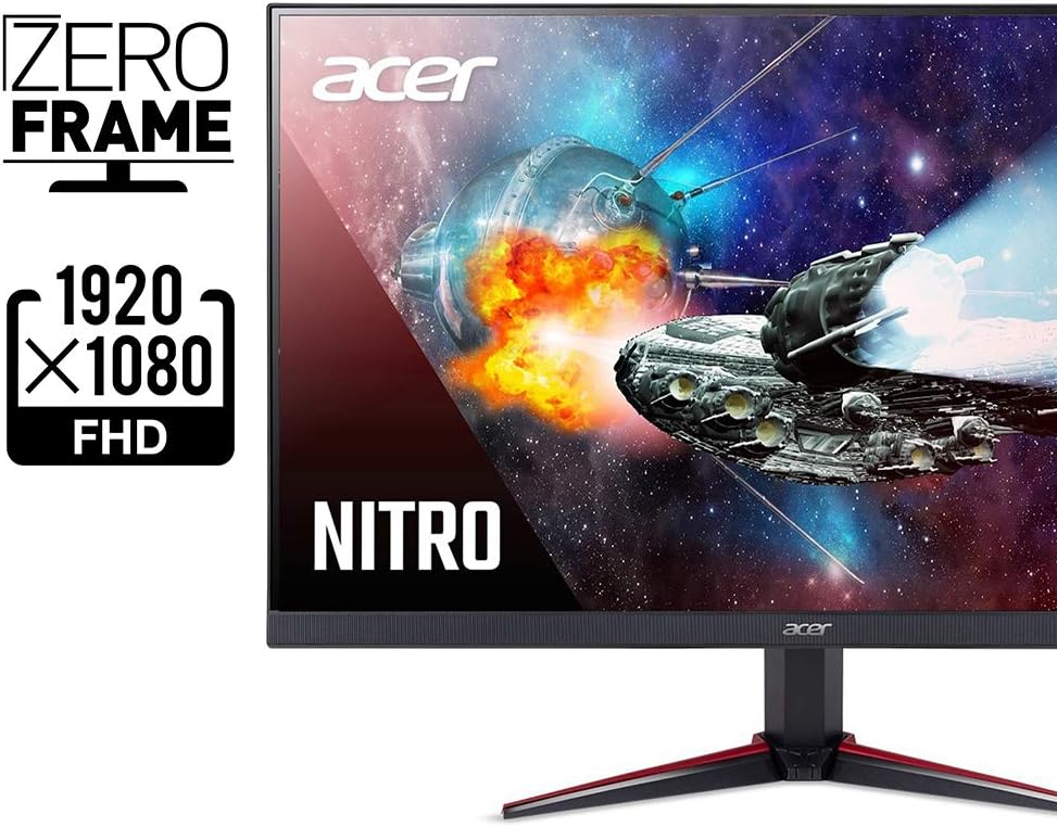 acer Nitro VG240Y Pbiip 23.8 Inches Full HD (1920 x 1080) IPS Gaming Monitor with AMD Radeon FreeSync Technology, Zero Frame, 144Hz, 1ms VRB, (2 x HDMI 2.0 Ports & 1 x Display Port), Black
