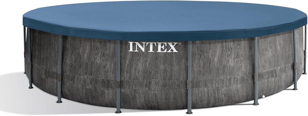 Intex Greywood Prism Frame 15' x 48' Round Above Ground Outdoor Swimming Pool Set with 1000 GPH Filter Pump, Ladder, Ground Cloth, and Pool Cover