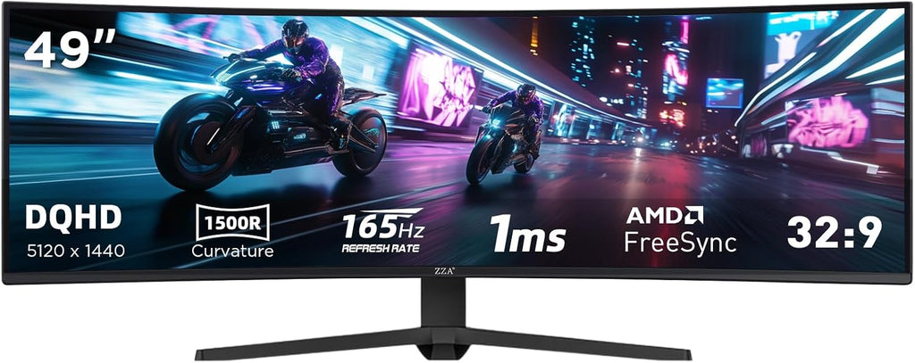 49 Inch Ultrawide Curved Gaming Monitor, Dual QHD 5120×1440 32:9, 165Hz 1ms, HDR, G-Sync & FreeSync Compatible, 1500R VA Display, Low Blue Light, HDMI & DP, Height Adjustable, VESA Mountable