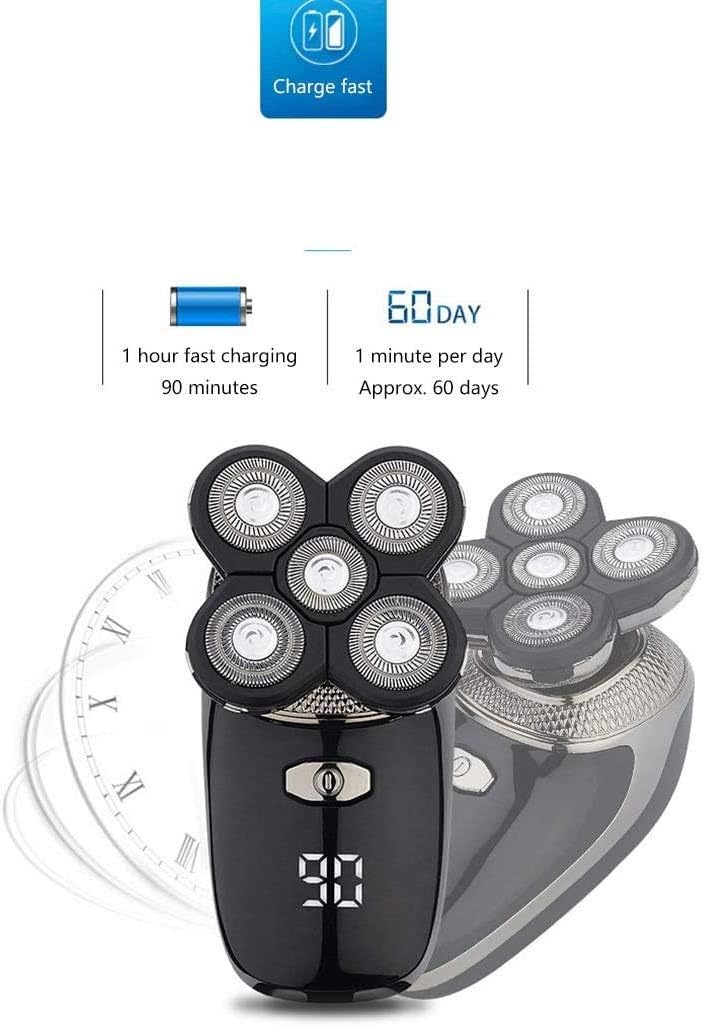 Electric Shaver for Men, 5-in-1 Bald Head Shaver & Grooming Kit Cordless and Rechargeable Wet/Dry 5 Head 5D Shaver, Rechargeable Bald Head Razor for Home/Travel Tool