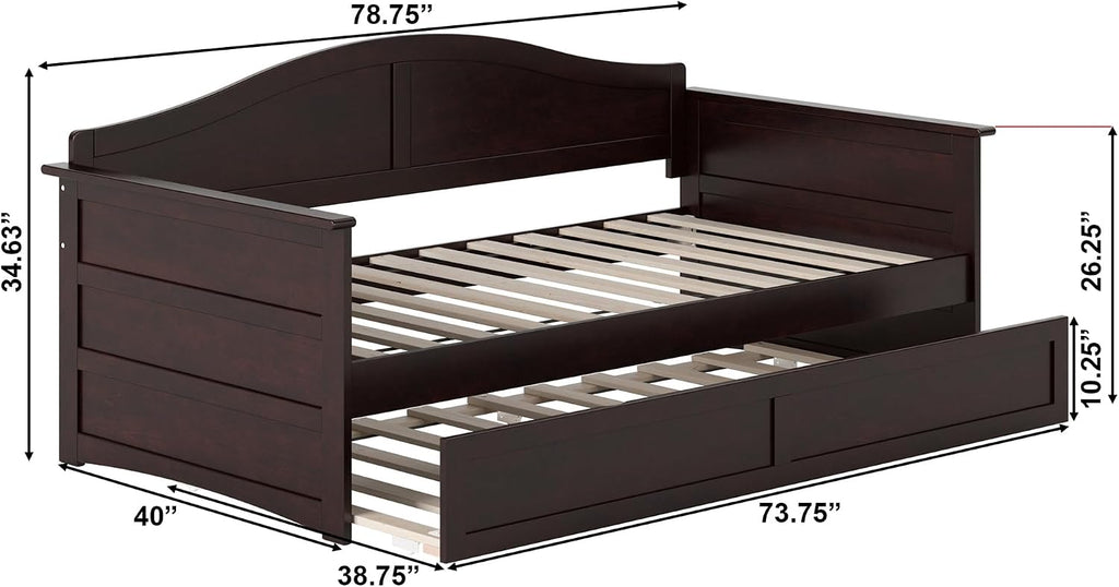 AFI, Acadia Twin Size Wood Daybed Frame with Twin Trundle, Espresso (Black)