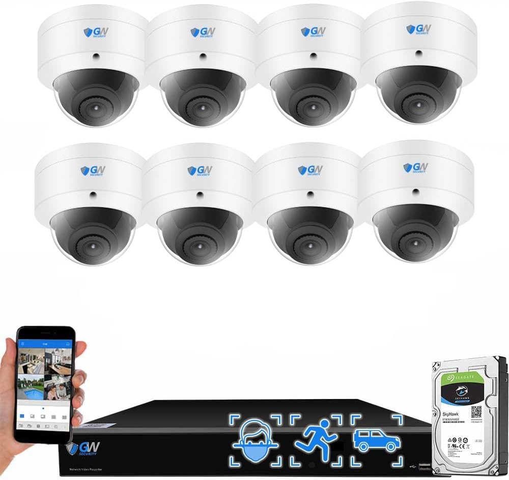 GW Security 16 Channel H.265+ PoE 12MP NVR 4K Security Camera System with 8 x 4K (8MP) Face Recognition/Human/Vehicle Detection Outdoor Indoor Microphone Dome IP Camera, 10+ Smart AI Functions