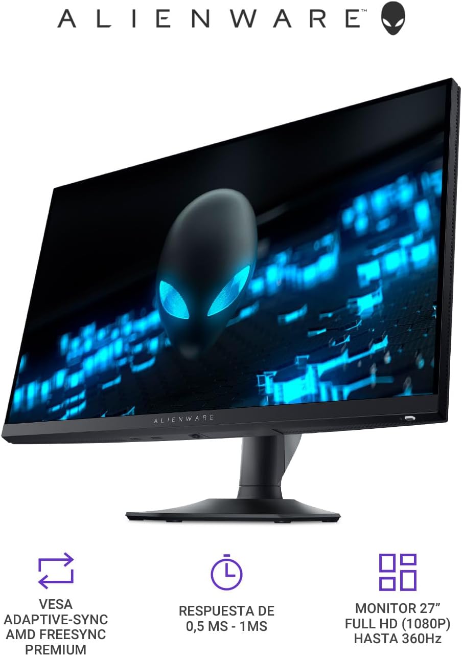 Alienware AW2724HF Gaming Monitor - 27-inch FHD (1920x1080) 0.5Ms 360Hz Dislpay, AMD Free-Sync Premium Technology, HDMI/DisplayPort/USB 3.2 Connectivity, Height/Pivot/Swivel/Tilt Adjustability - Black