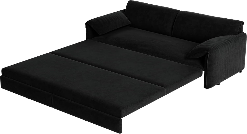 63.8' Sofa Bed Queen Size, Pull Out Couch Bed, 3-in-1 Convertible Sleeper Sofa with Side Pocket, Modern Velvet Futon Couch for Living Room, Small Space, Apartment, Bedroom, Black