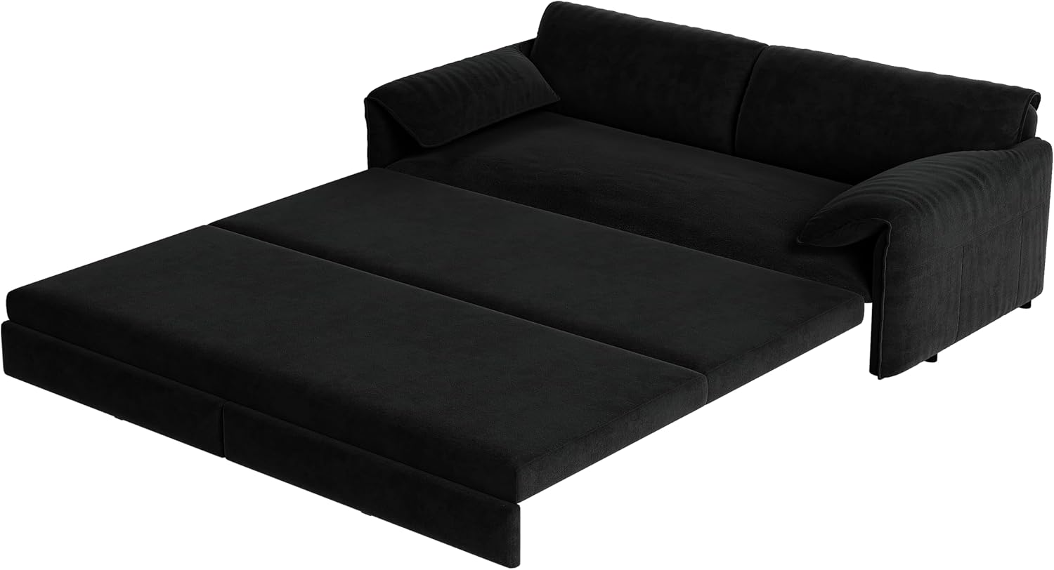 63.8' Sofa Bed Queen Size, Pull Out Couch Bed, 3-in-1 Convertible Sleeper Sofa with Side Pocket, Modern Velvet Futon Couch for Living Room, Small Space, Apartment, Bedroom, Black