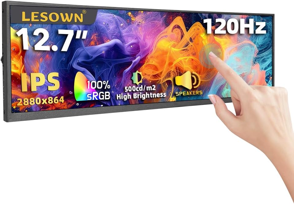 120Hz 12.7 inch 2.5K QHD IPS 2880x864 Stretched Bar Touch Screen Display HDMI USB C Secondary Monitor for Laptop PC Music Media Timeline Editing