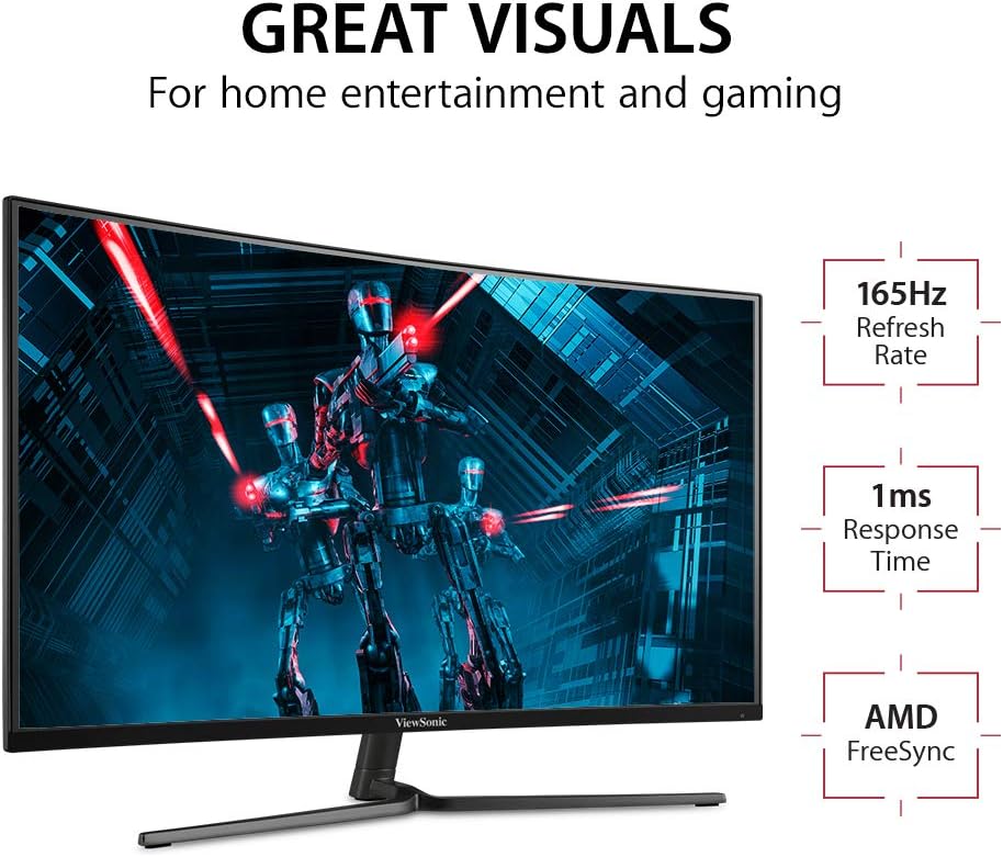 ViewSonic VX3258-PC-MHD 32 Inch 1080p Curved 165Hz 1ms Gaming Monitor with FreeSync Premium Eye Care HDMI and Display Port