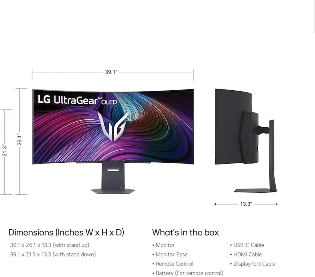 LG 45 Ultragear OLED Curved Gaming Monitor - 45' WQHD (3440x1440) OLED - 240Hz - 0.03ms GTG - 21:9-800R - AMD FreeSync Premium Pro - G-SYNC Compatible- DisplayHDR True Black 400 Wi-Fi w/ICP Hub
