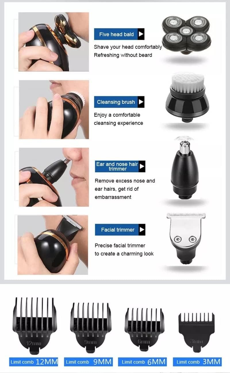 Electric Razor for Men, 5 IN 1 Electric Shaver For Men Beard Hair Trimmer Electric Razor 5D Floating 5-Blade Heads Electric Nose Hair Trimmer Rechargeable