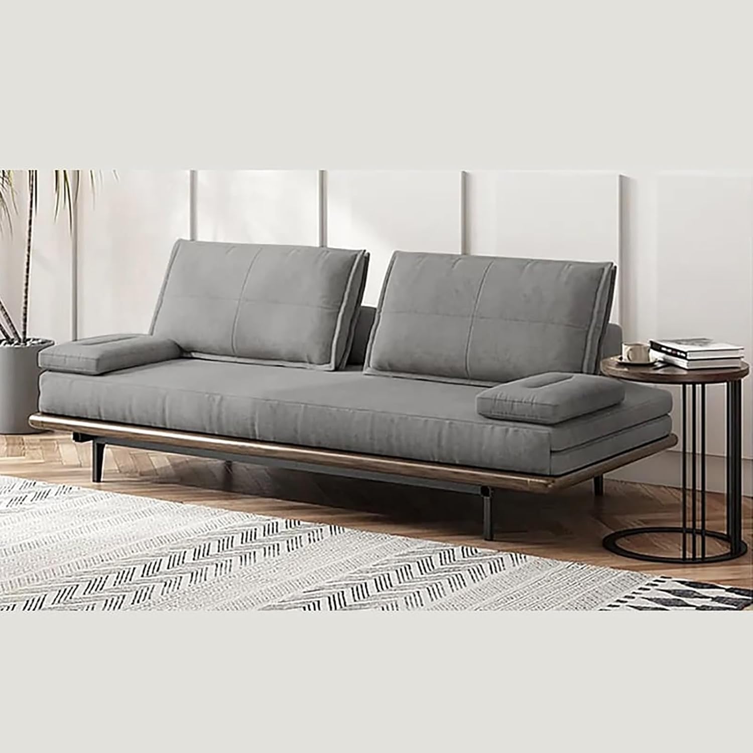 homary Modern Pull Out Sofa Bed Khaki Sleeper Sofa 78.7'' Mid Century Wood Convertible Sofa with Pull Out Bed Cotton & Linen (Gray)