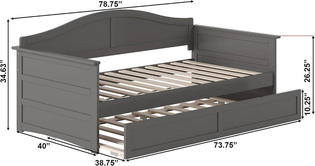 AFI, Acadia Twin Size Wood Daybed Frame with Twin Trundle, Grey