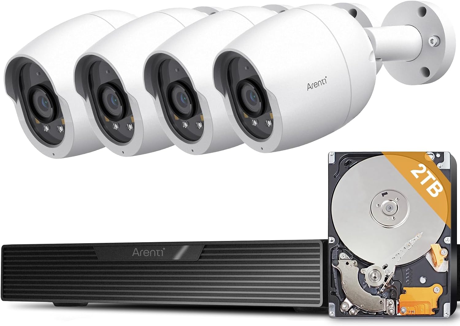 ARENTI 8MP PoE IP Camera Outdoor, 4K Bullet Surveillance Cameras for Home Security, Human/Vehicle/Pet/Package Detection, 4Pack POE Security Cameras Wired, H.265 8CH NVR with 2TB HDD for 24/7 Recording