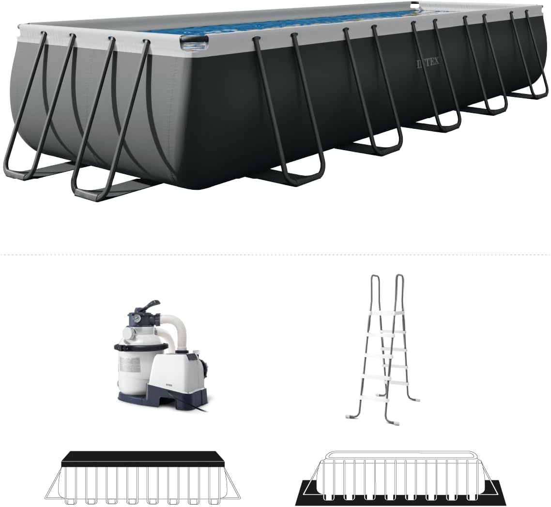 INTEX 26357MZ 20ft x 10ft x 52in Ultra XTR Deluxe Rectangular Above Ground Swimming Pool Set, Includes 1500 GPH Sand Filter Pump, SuperTough Puncture Resistant, Rust Resistant, Easy to Assemble