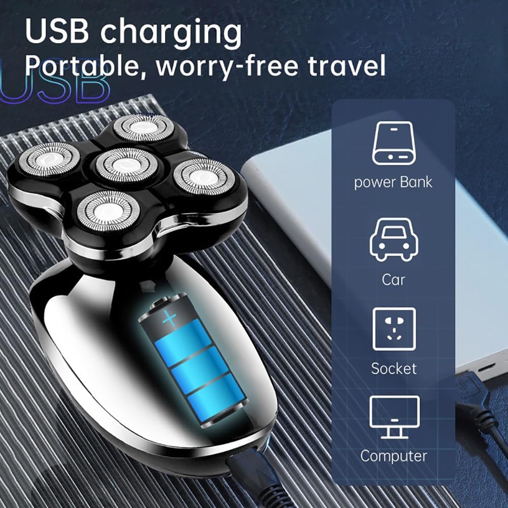 Head Shavers for Bald Men, 5 In 1 Electric Shaver For Men Beard Hair Trimmer Bald Head Razor 5D Floating Electric Nose Hair Trimmer LCD Display