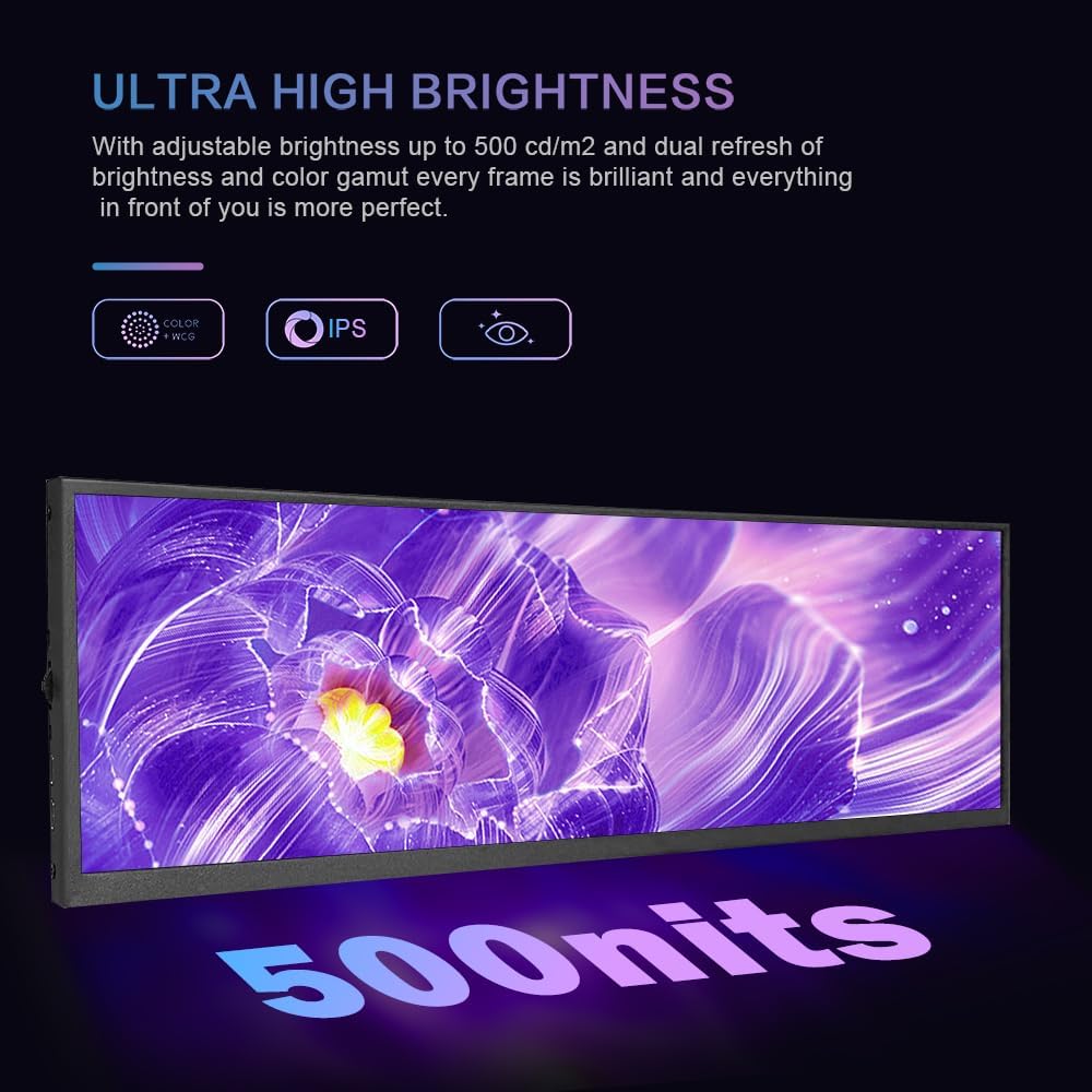 120Hz 12.7 inch 2.5K QHD IPS 2880x864 Stretched Bar Touch Screen Display HDMI USB C Secondary Monitor for Laptop PC Music Media Timeline Editing