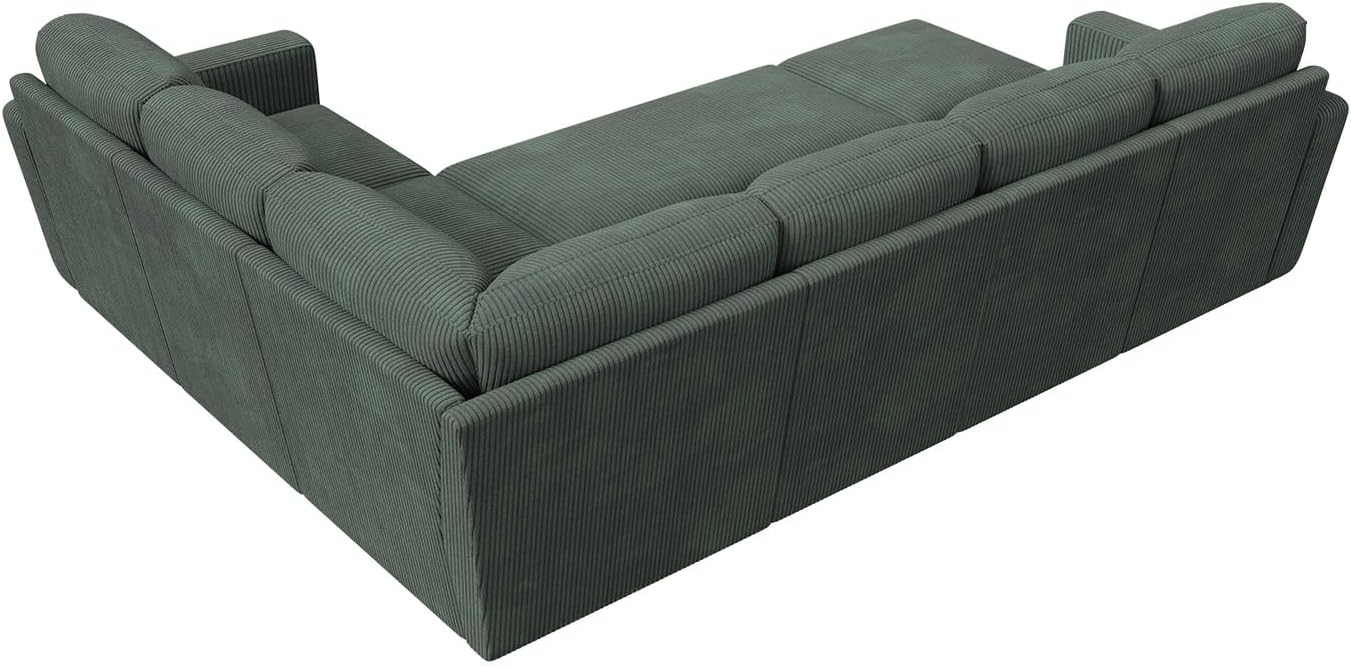 HONBAY Modular Sectional Sleeper Sofa with Pull Out Bed, Corduroy Couch with Storage Seats Ottoman, U Shaped Sectional Couches for Living Room, Green