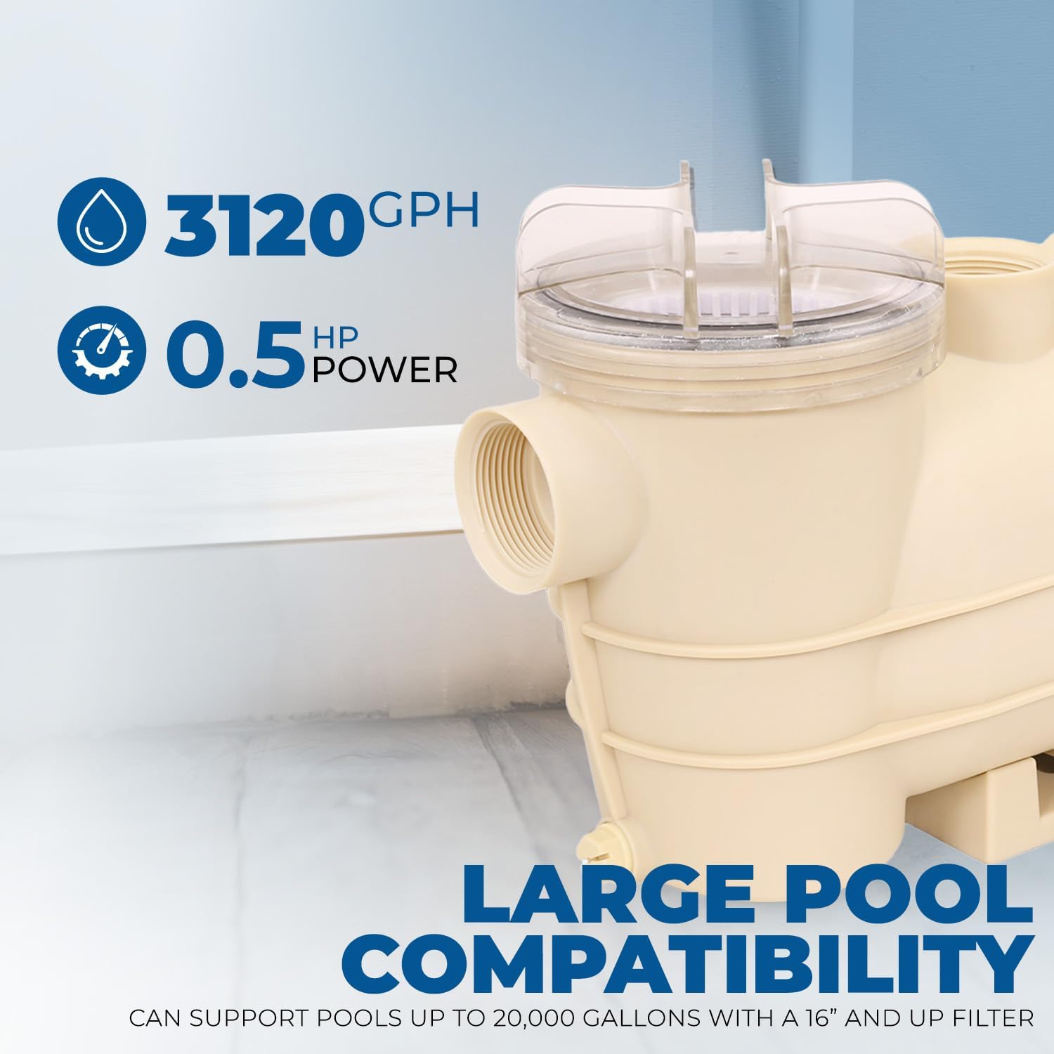 XtremepowerUS 1/2HP Swimming Pool Pump for Above Ground Self Primming High-Flow Pump Pool Spa Pond 1.5-inch Inlet/Outlet (3120 GPH, Timer, 115V)
