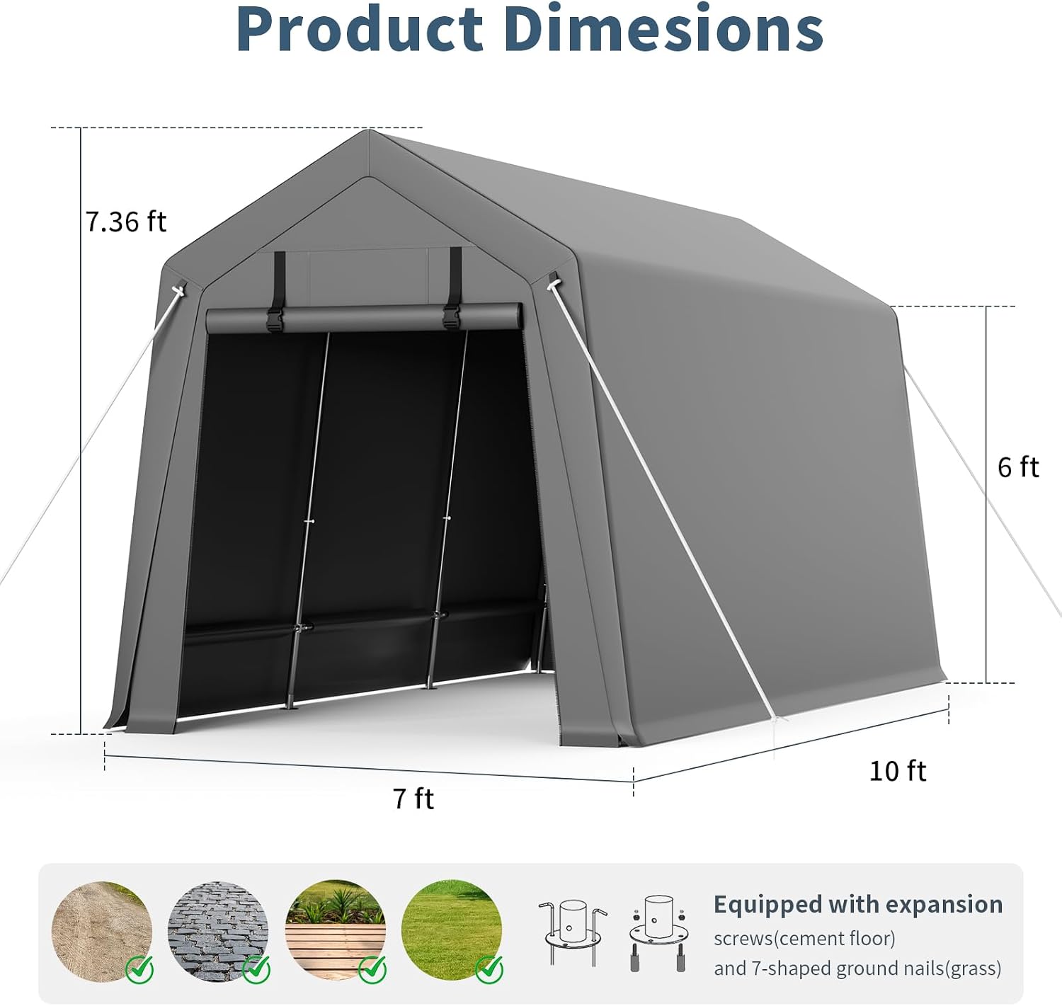 7x10FT Portable Outdoor Garage, Waterproof & UV-Resistant Portable Storage Shed with 2 Roll-Up Doors, Carport Tent for Motorcycle, Bike, and Tools