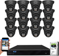 GW Security 16 Channel 12MP NVR 4K Fulltime Color Night Vision Security Camera System with 16 x 8MP IP Two-Way Audio Alarm Lights AI PoE Dome Security Cameras, Face Recognition, Human & Car Detection