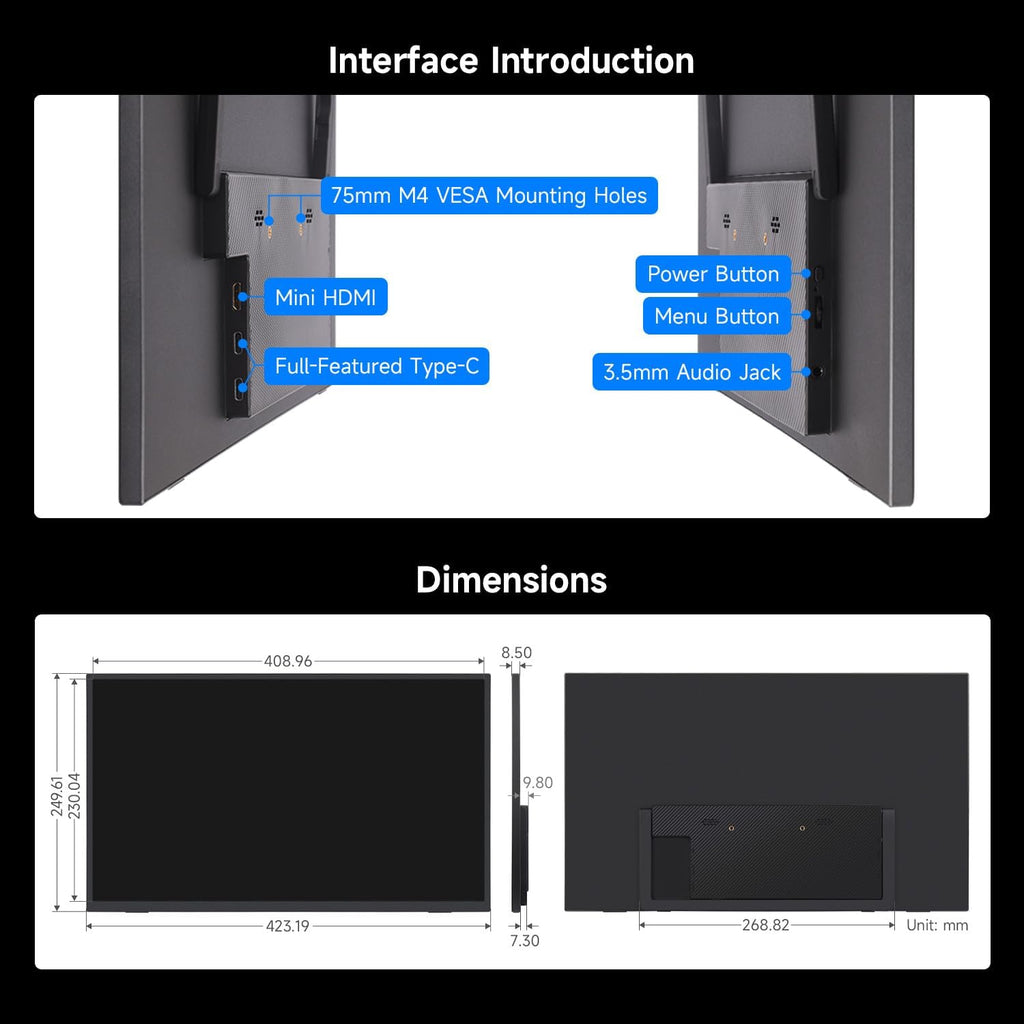 waveshare Luckfox 18.5inch Portable Monitor with Stand, IPS Screen, 120Hz High Refresh Rate, Mini HDMI Interface, 1920 × 1080 Full HD, 178° Viewing Angle, ABS Case, Supports HDR, No Touch
