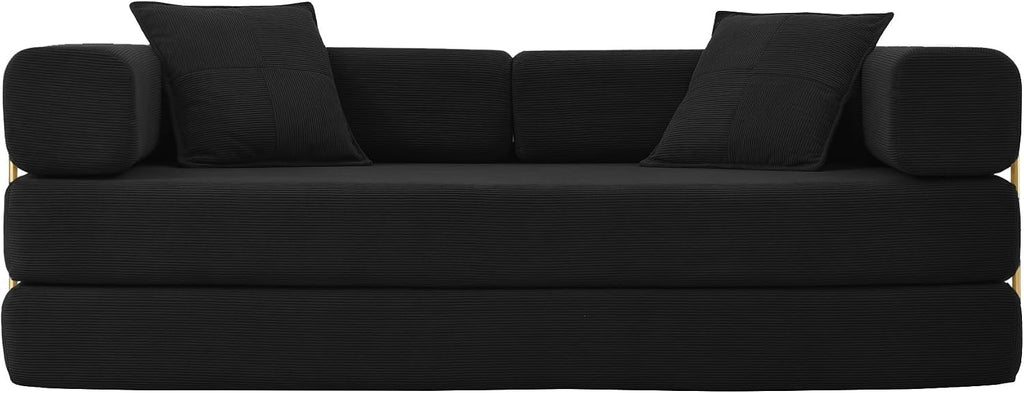 HANXIN 78 Inch Convertible Sleeper Sofa Bed, Folding Floor Mattress Couch with Fixed-Shape Frame, Futon Boneless Couch Lounge Loveseat with Pull Out Bed, No Assembly Required (Black)