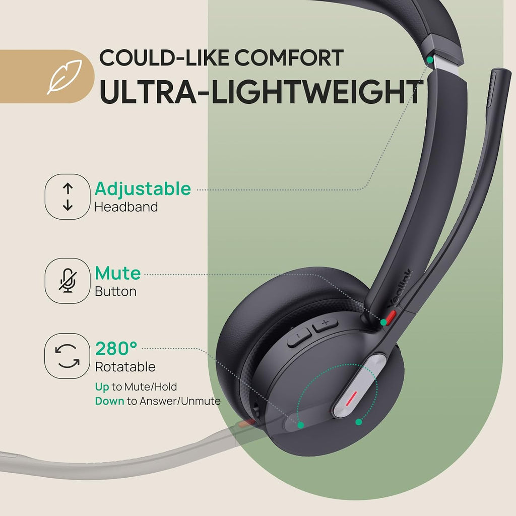 Yealink BH70 Dual Wireless Headset with Mic for Work, Bluetooth Headphone with Teams Certification, up to 35h Talk Time, 147g All-Day Wearing Comfort, Perfect for Open Office Home Hybrid Work