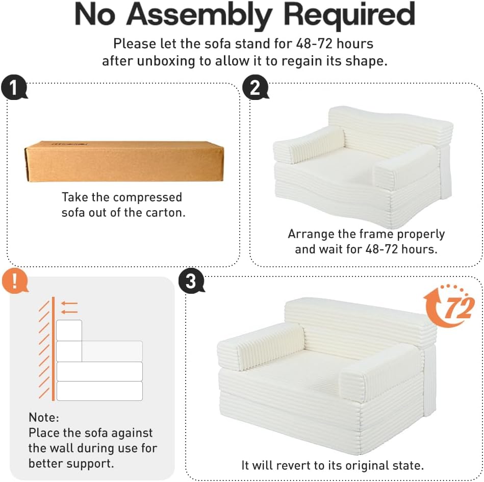 YEPDIN Folding Sofa Bed,Convertible Sofa Bed with Armrest Foldable Sleeper Chair, Portable Folding 4-in-1 Floor Sofa with Convertible Lounge Chair for Living Room,Bedroom,Washable Cover,White Single
