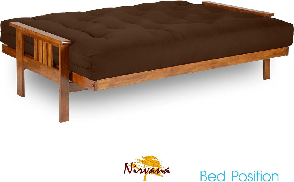 Nirvana Futons Stanford Futon Set - Full Size, Frame, 8' Mattress, Microfiber Sussex Fudge Cover