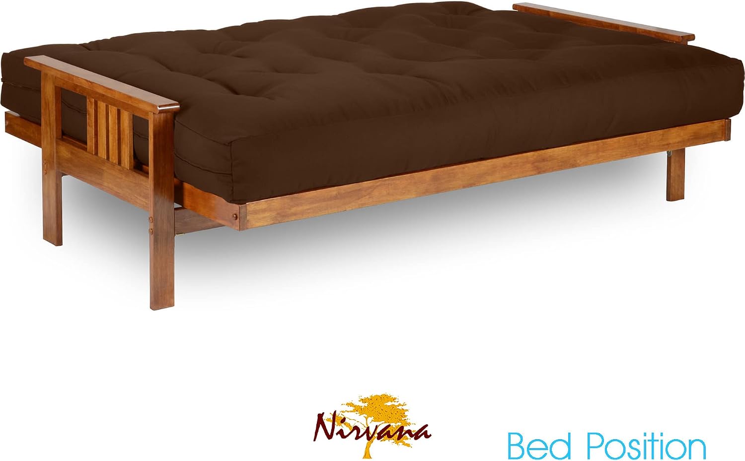 Nirvana Futons Stanford Futon Set - Full Size, Frame, 8' Mattress, Microfiber Sussex Fudge Cover