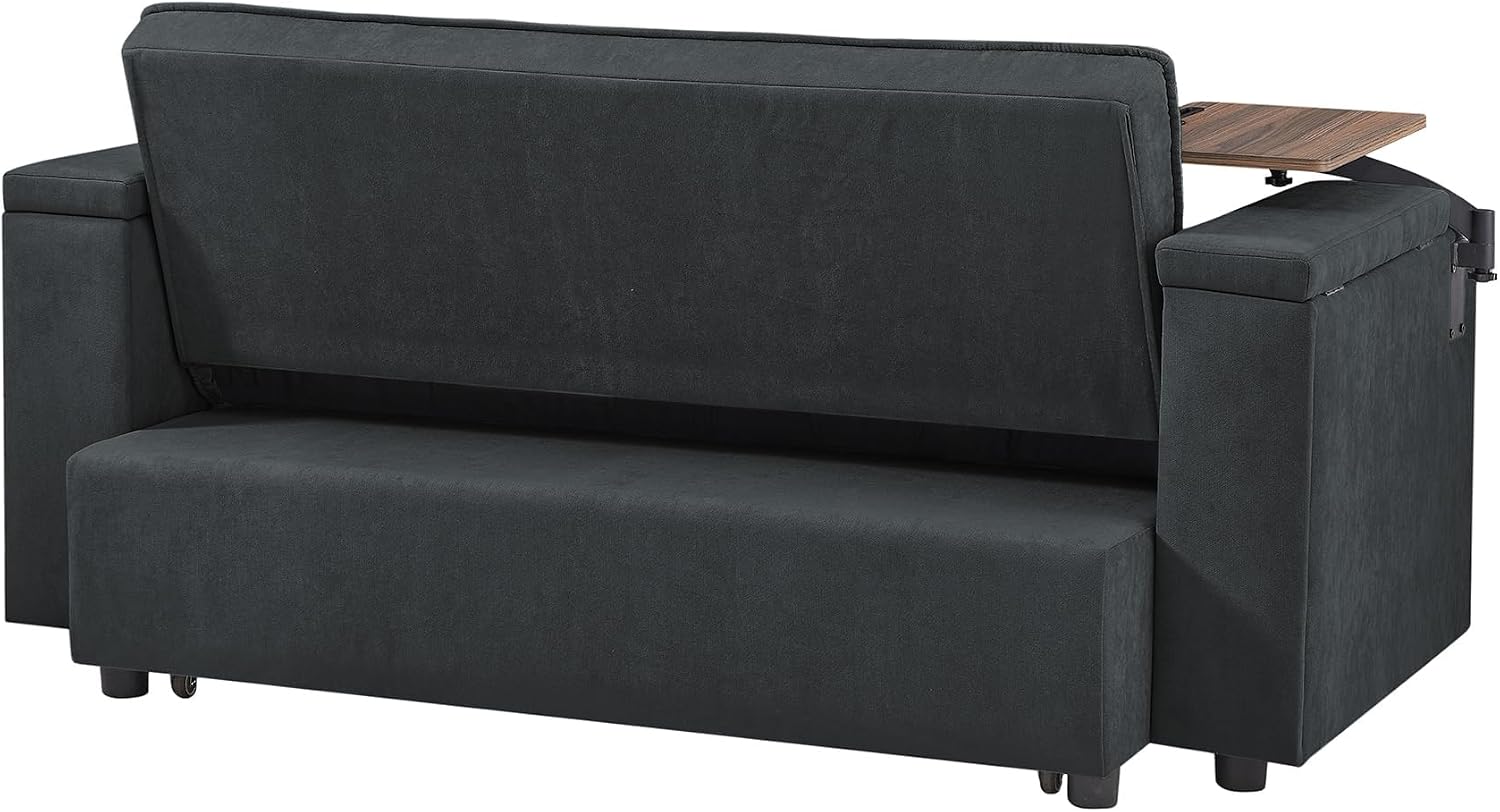 Auvsoce 65'' Convertible Sleeper Sofa Bed with Adjustable Backrest, Chaise Lounge, Side Table & USB/Type-C Ports – Stylish & Functional Addition to Any Living Room (Drak Grey)