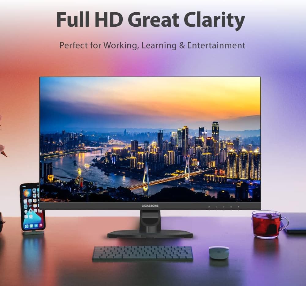 Gigastone 27 inch IPS LED Back Light Monitor 2-Pack 75Hz FHD 1920 x 1080, 178° Wide View Frameless, Dual Monitor, 5ms, Built-in Speakers, Eye Care Technology, Ergonomic Tilt VESA Mount, HDMI VGA