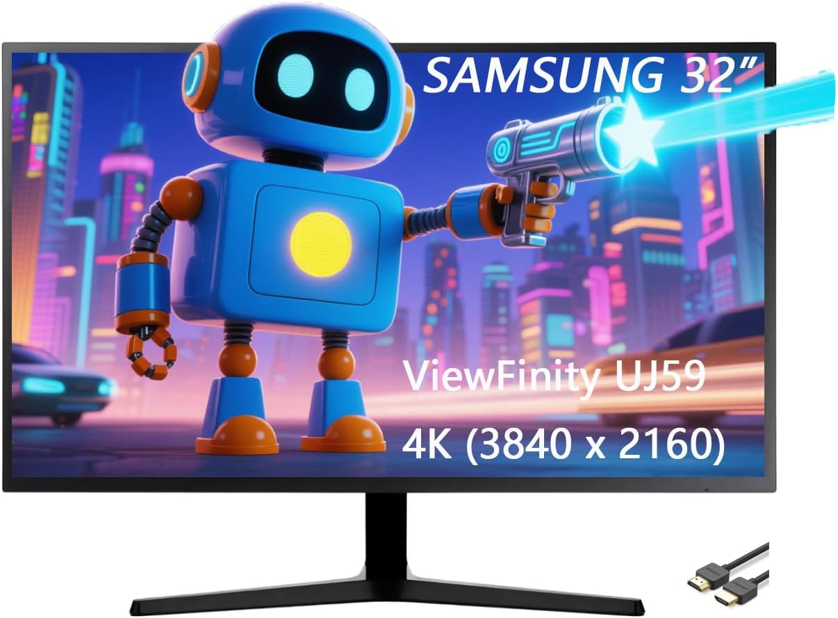 Samsung 32' ViewFinity UJ59 Series LED Monitor, 4K UHD (3840x2160), 60Hz, HDMI, FreeSync, Display Port, Eye Saver,Flicker Free Mode, Dark Gray, with GSF HDMI Cable