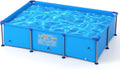 GYMAX 8.5' x 6' x 26' Metal Frame Above Ground Swimming Pool, Outdoor Backyard Famliy Pool w/Puncture-Resistant Fabric, Drainage Valve Connector for Kids & Adults (8.5' x 6' x 26', Rectangle, Blue)