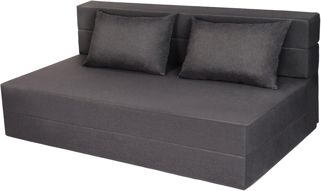 Fvkind Folding Sofa Bed with Pillow, Foldable Bed Sleeper Chair with Washable Cover, Convertible Sofa Chair, Fold Out Couch,Futon Couch for Living Room, Dorm, Guest Room, Queen Size, Dark Grey